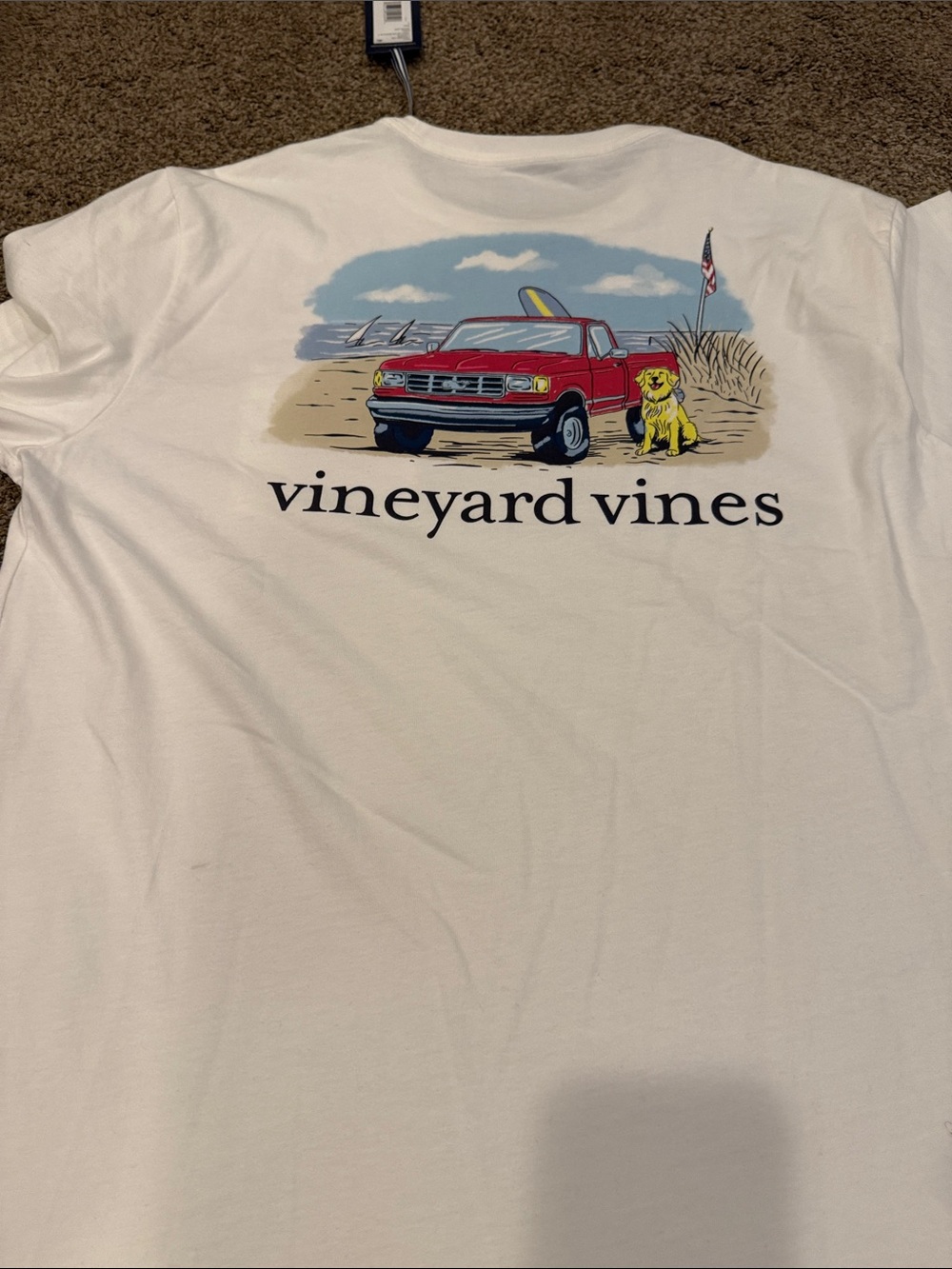 Vineyard Vines White Short-Sleeve Tee with Red Truck Beach Graphic